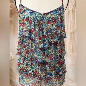Floral Ruffle Tiered Cami Top Boho Cottagecore Summer Tank by Eyelash Couture